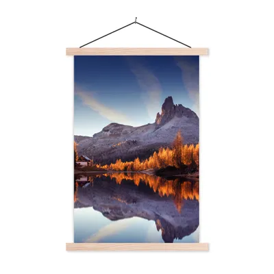 Produktbild von MuchoWow® Textilposter Berge - Bäume - Herbst - See - Natur 60x90 cm mit holzfarbenen Rahmen - Textil