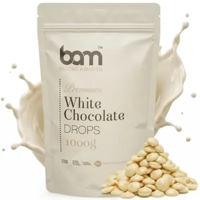 Produktbild von BAM Weiße Schokolade - Kuvertüre - Schokoladen Drops - 1 kg