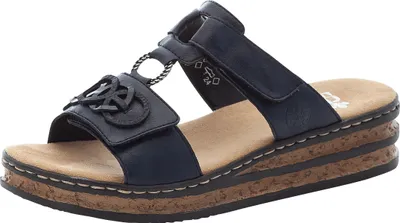 Produktbild von Rieker Damen Pantolette schmal mit T-Riemen Klettverschluss und Keilabsatz 62936, Größe:38 EU, Farbe:Blau