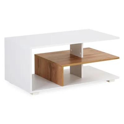 Image de Table Basse de Bois 90x50 cm Table de Salon Table D'Appoint Moderne Blanc Massif Chêne
