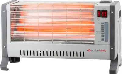 A close-up studio shot of a portable electric heater.