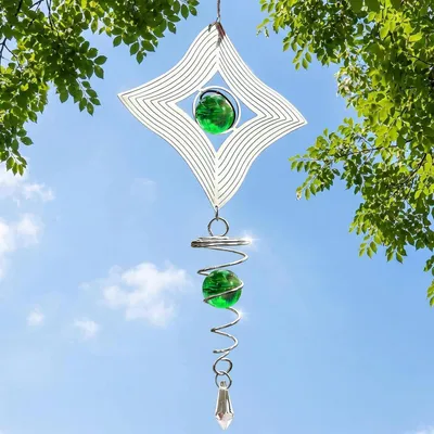 Immagine prodotto di Campanello a vento in acciaio inossidabile, 15 cm, sospeso, con sfera di vetro, spirale verde
