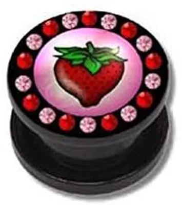 Produktbild von Ohr Flesh Acryl Tunnel Piercing Screw On Erdbeeren Motiv Mit Bunten Kristallen Sternen - 10mm