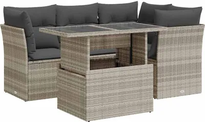 Produktbild von vidaXL 5-tlg. Garten-Sofagarnitur mit Kissen Hellgrau Poly Rattan