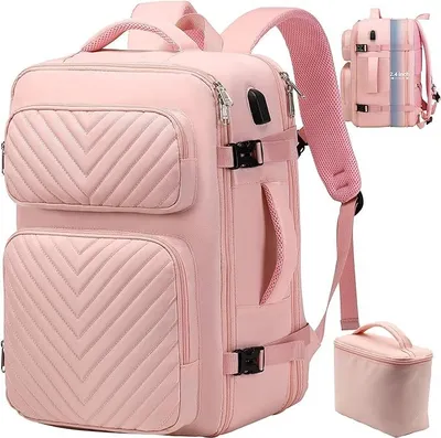 Produktbild von Delgeo Reise-Rucksack für Damen, Handgepäck-Rucksack, Erweiterbarer Lässiger Stilvoller Rucksack, Passt zum 17.3-Zoll-Laptop,Casual Dayback Rosa