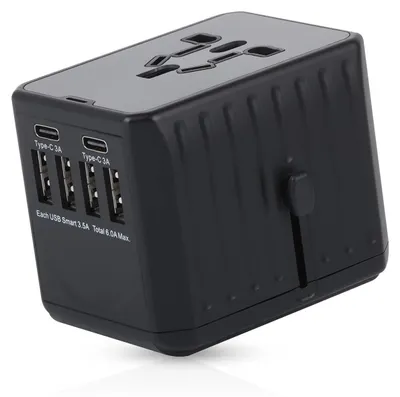 Productafbeelding van Universele adapter voor reiscontactdozen, 4 USB + 2 type C, geschikt voor EU, UK, VS, Canada en Australië