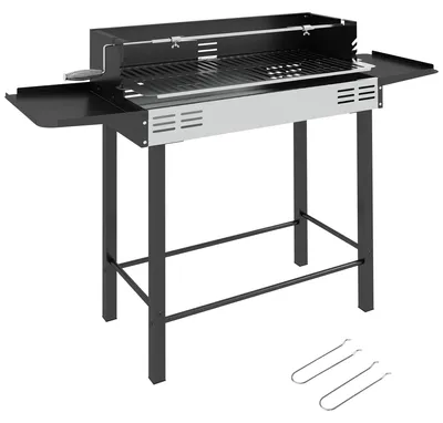 Image de Barbecue - Barbecue au charbon de bois - Portable - Broche rotative - Tablettes - Noir