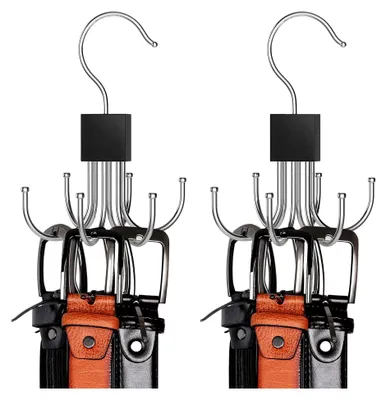 Produktbild von Krawattenhalter, 2 Stück Gürtelaufbewahrung, 360 Grad drehbarer Metall Gürtelhalter, Schalbügel, Hängeregal für multifunktionale Gürtel- und Krawattenorganisation für Schals, Tücher, Taschen