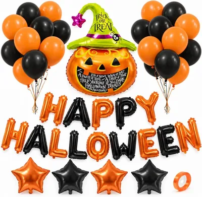 Produktbild von Halloween Luftballon-Set mit Kürbis, Schriftzug und Sternen von TK Gruppe
