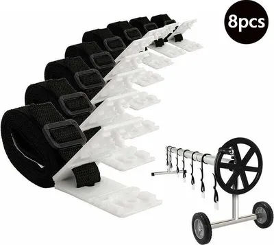 Obrázek produktu pro 8dílná sada pro svinování krytu bazénu s popruhy a svorkami pro svinovací zařízení, svinovací zařízení solárního krytu bazénu pro bazény se solárními trubkami v zemi