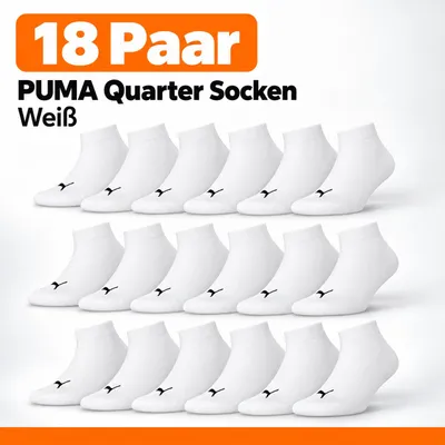 Produktbild von PUMA Uni Sportsocken Kurzsocken Quarter 18 Paar, Farbe:Weiß, Größe:43-46