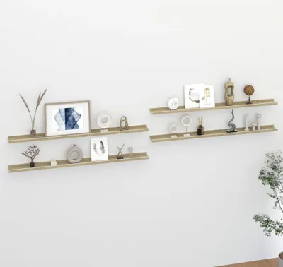 Image de The Living Store Étagères murales 4 pcs. Blanc et chêne Sonoma 115x9x3 cm