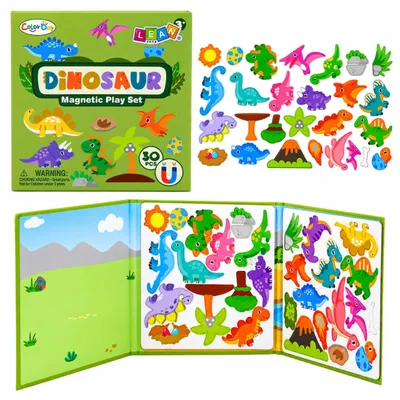 Productafbeelding van Magnetisch puzzelboek dinosaurussen kleurrijke magneten 30 stuks.