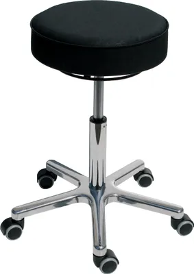 Produktbild von Drehhocker Indianapolis | Sitzhöhe 46-59cm | Ø 53cm | Tragfähigkeit 110kg | Kunstleder-Sitz | Aluminium-Fußkreuz mit Rollen | Schwarz