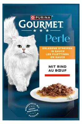 Produktbild von GOURMET Perle Erlesene Streifen Katzenfutter nass, mit Rind, 26 x 85g