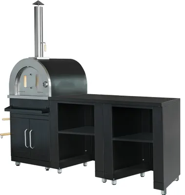 Immagine prodotto di Cucina da esterno a 3 pezzi con forno per pizza nero - Oviala Memphis
