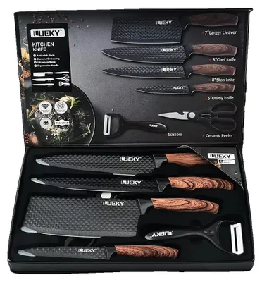 Obrázek produktu pro Sada kuchyňských nožů, nerezová ocel, univerzální nástroje, hnědá barva