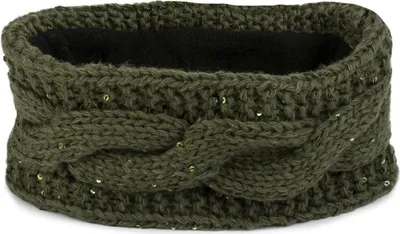 Produktbild von styleBREAKER Damen Stirnband Grobstrick mit Zopfmuster und Pailletten, warmes Fleece Innenfutter, Haarband, Headband 04026002