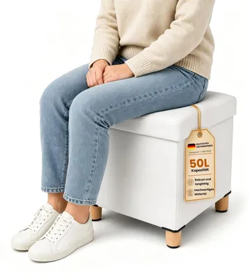 Immagine prodotto di Sgabello pieghevole con spazio contenitore e gambe in legno massello - Bianco
