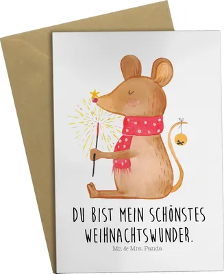 Produktbild von Mr. & Mrs. Panda neujahrskarte Maus Weihnachten - Weiß - Geschenk, Weihnachtsmotiv, weihnachtskarten, dankeskarten, Mäuschen, einladungskarten, Grußkarte, Grußkarten