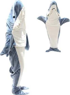Produktbild von Famanu Hoodie-Decke mit Ärmeln - Fleece-Decke - Extra weich & warm - Haifisch - Größe L