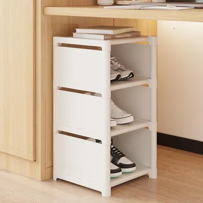 Image de Étagère à chaussures blanche, étroite, avec 4 niveaux, dimensions 27x26 cm. Gain de place, ouverte, idéale pour l'entrée ou la chambre