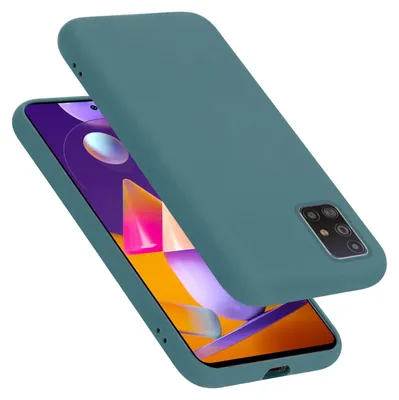 A teal-colored phone case is shown on a white background, partially covering a smartphone.