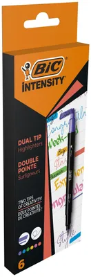 Produktbild von BIC Intensity Dual Tip, 6 Stück(e), Blau, Grün, Pfirsich, Pink, Violett, Gelb, Meißel/feine Spitze, Schwarz, Mehrfarbig, Rund, 0,4 mm