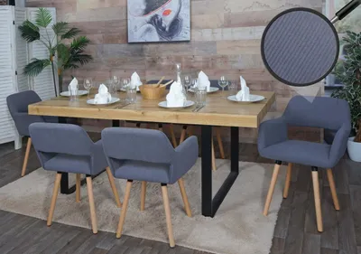 Immagine prodotto di set di 6 sedie da pranzo HWC-A50 II, sedia da cucina sedia imbottita, legno tessuto/corda tessile (400g/m²) ~ grigio scuro