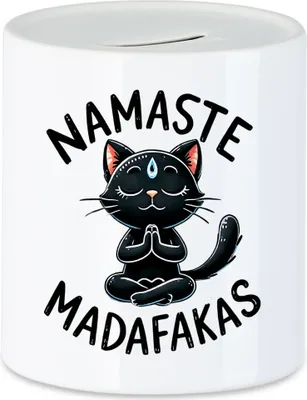 Produktbild von Namaste Madafakas Spardose Geschenkidee für Yoga-Fans und Katzenliebhaber