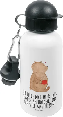 Produktbild von Mr. & Mrs. Panda Trinkflasche Bär Morgenkaffee - Weiß - Geschenk, Jahrestag, Freundin, Kindergarten, Freund, für, Valentinstag, Hochzeitstag, Kinder, Wasserflasche, den