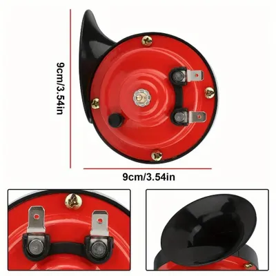 Image de Kit de deux klaxons - Klaxons électriques pour voiture, camion, bateau - Étanches - Très puissants - Signal sonore très fort - Rouge