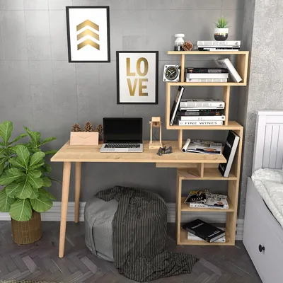 Produktbild von Skye Decor, Hochwertiger Schreibtisch, Eiche, 133 x 55 x 146,4 cm | 100% melaminbeschichtete Spanplatte, 18 mm dick | Moderner skandinavischer Stil, ideal für Home Office & Studium.
