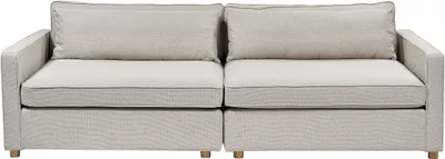 Produktbild von BELIANI 3-Sitzer Sofa Beige Stoffbezug mit Sitzkissen Lose Rückenkissen Schmale Armlehnen Freistehend Modern Wohnzimmer Ausstattung