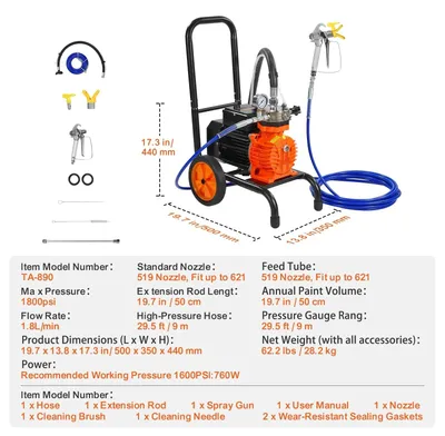 Productafbeelding van Airless Verfspuit - Verfspuitmachine - Verfspuiten Electrisch - 900W - 1800 PSI - Diaphragm Spuitmachine