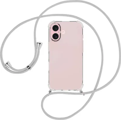 Produktbild von Handykette Backcover-Schutzhülle mit Band (Metall silberfarben) für iPhone 16 - silbergrau