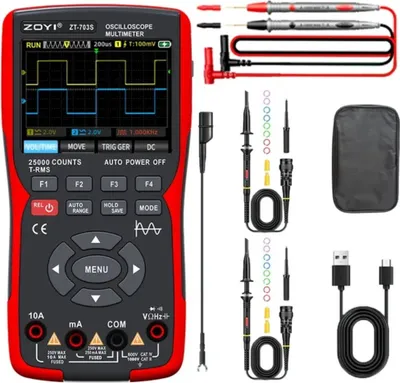 Produktbild von ZOYI 703S 3-in-1 2-kanal Hand Oszilloskop mit 50 MHz Bandbreite, Multimeter-Generator, 280 MSa/s, 25000 Counts, digitales Multimeter, Standard