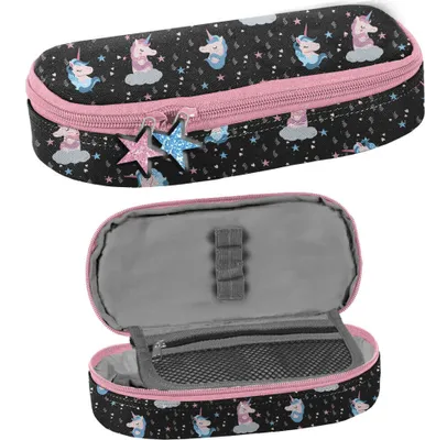 Produktbild von PASO Federmäppchen Federmappe Federtasche Case Leer Einhorn unicorn Bunt Schwarz für Mädchen