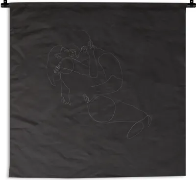 Produktbild von MuchoWow® Wandteppich Wandbehang Strichzeichnung - Paar - Kuss 60x60 cm Tapisserie Dekoration Wandtuch - Dekorationen - Wand Decke
