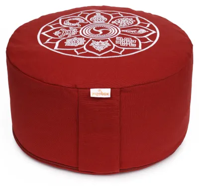 Produktbild von yogabox Meditationskissen Glückssitz® 8 Glückverheißende Symbole - bordeaux 33 x 33 x 15 cm  Buchweizenschalen