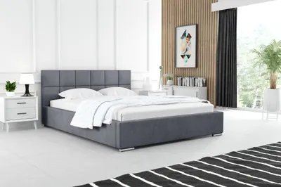 Produktbild von ADIDAR Leon Polsterbett 180x200cm Doppelbett Metal - Holzrahmen mit hydraulischen Bettkasten, Lattenrost, Kopfteil (Grau - Amor Velvet 4320)