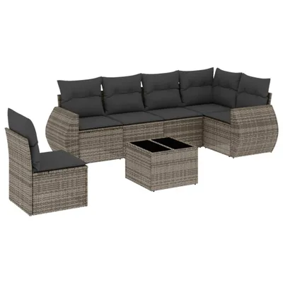 Immagine prodotto di vidaXL Set di divani da giardino 7 pezzi con cuscini in polirattan grigio