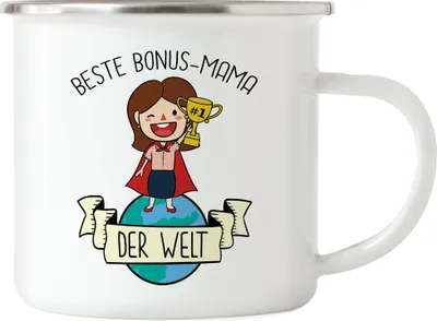 Produktbild von Beste Bonus-Mama der Welt Emaille Tasse Mutterliebe Pokal Geschenkidee Muttertag Geburtstag