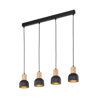 Obrázek produktu pro Závěsné svítidlo kovové E27 V: max. 120 cm černé dřevo světlo 4 světla podlouhlá skandinávská závěsná lampa