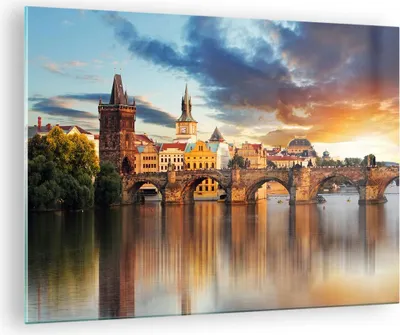 Produktbild von Bilder auf glas - Prag brücke geschichte fluss - 70x50cm - Glasbilder - Wandbilder - Kunstdruck - zum Aufhängen bereit - Wanddekoration aus Glas - Glas Bilder - Wandbild auf Glas - GAA70x50-2819