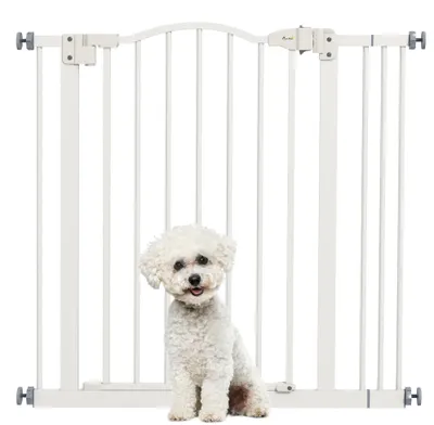 Immagine prodotto di Cancelletto per Cani Estensibile 74-87x78 cm con 2 Blocchi e Chiusura Automatica in Metallo e Plastica Bianco