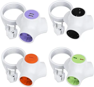 Produktbild von Verteilerleiste mit 4 Steckplätzen – Schuko-Adapter mit 3 Steckplätzen und Überspannungsschutz