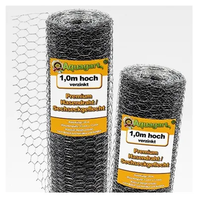 Produktbild von Sechseckgeflechtzaun verzinkt I Hühnerzaun Kaninchendraht Hasengitter feinmaschig 13 x 13 mm I 0,7 mm Hasendraht (100 cm hoch, 20 m)