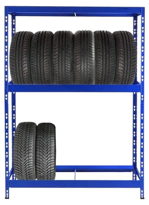 Produktbild von Reifenregal TIGER mit Fachboden | HxBxT 180x130x50cm | bis zu 12 Reifen auf 2 Ebenen + Ablage | Blau