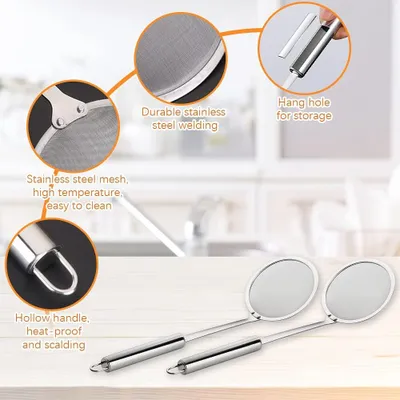 Produktbild von 1 Stš¹ck Hot Pot Fett Absch?umer L?ffel, 10 cm 304 Edelstahl Feinmaschiges Sieb mit langem Griff fš¹r ?lfilter Skimming Fett und Schaum (1 Stš¹ck)